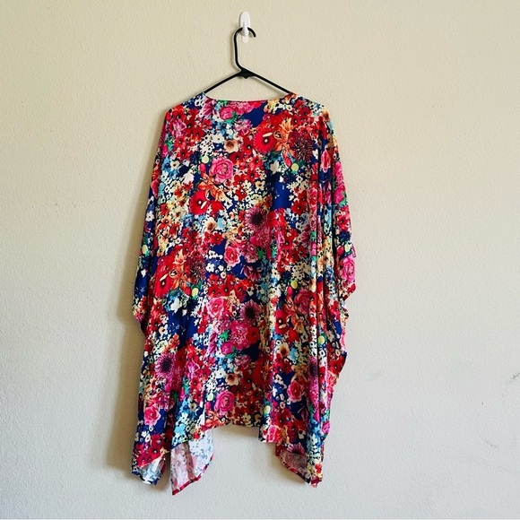 Umgee womans M/L open front kimono vibrant summer floral casual spring flowy - Picture 9 of 9